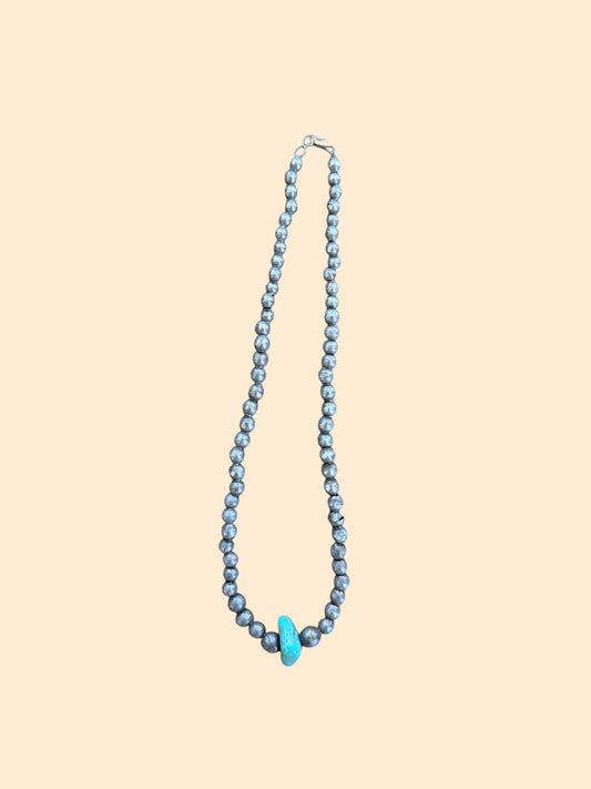 Silver Bead Turquoise Stone Necklace