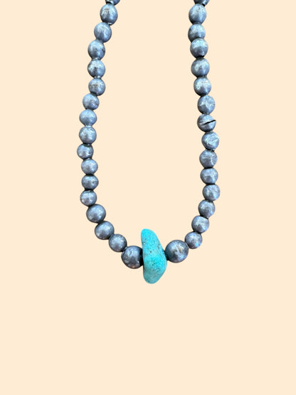 Silver Bead Turquoise Stone Necklace